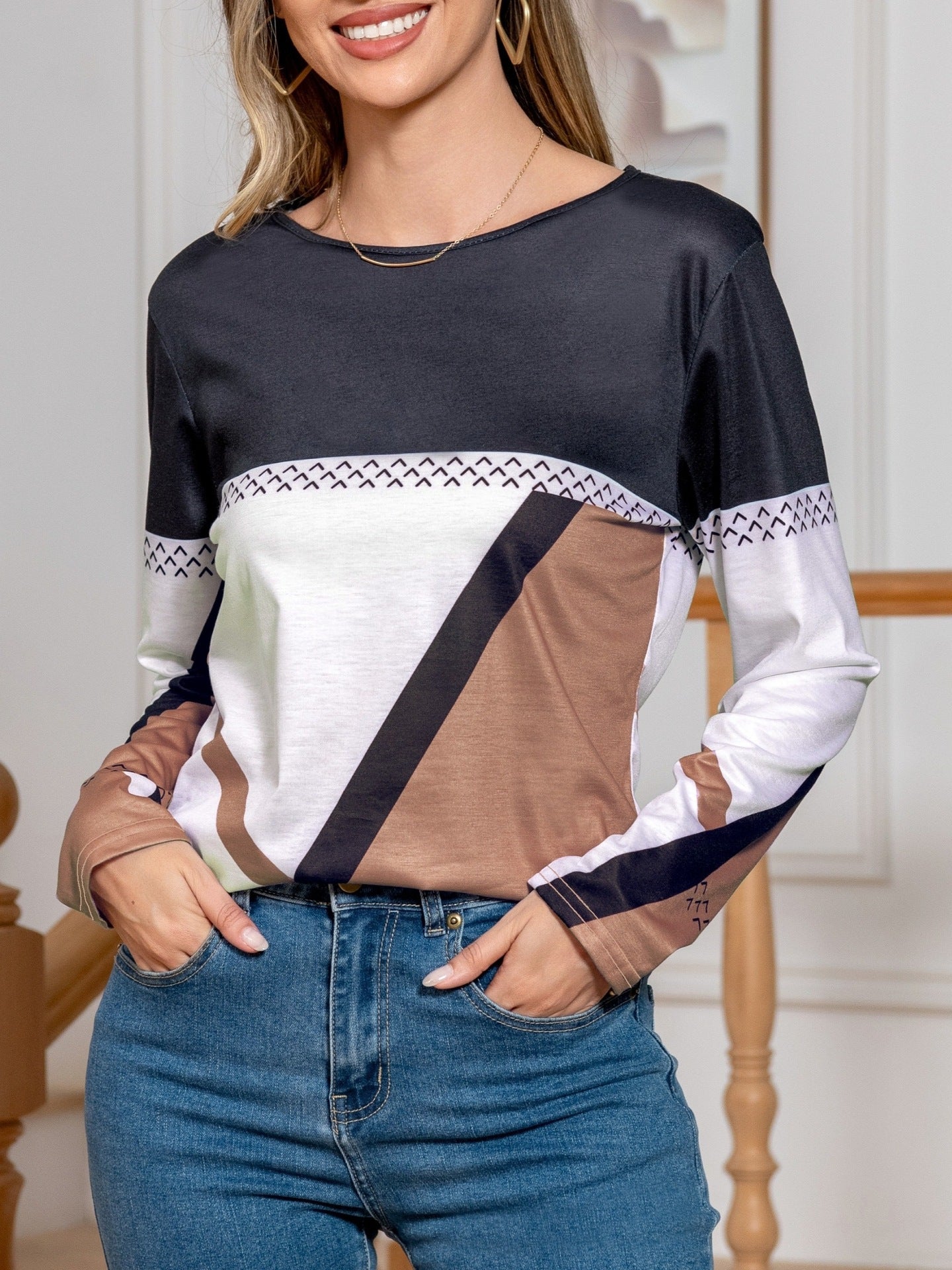 Damen Langarmshirt mit modernem Farbblockdesign Stalluxe
