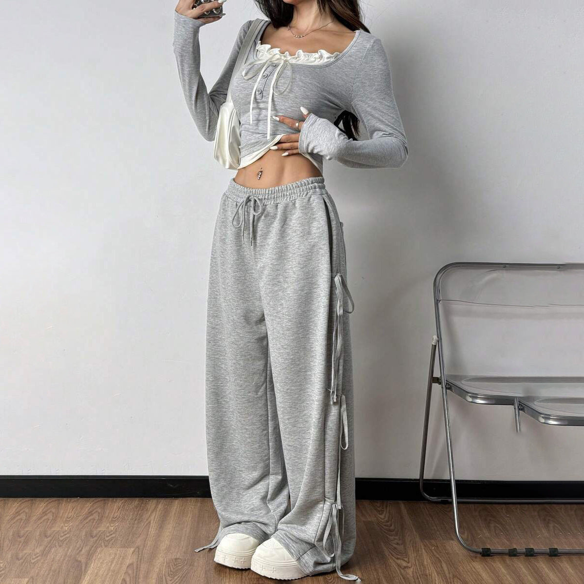 Damen Casual Lounge-Set mit modischen Rüschendetails Stalluxe