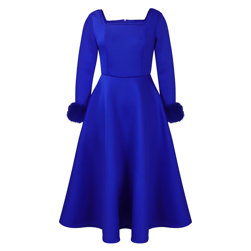Damen Elegantes Kleid mit quadratischem Ausschnitt und farbenfrohen Fütterungsdetails Stalluxe