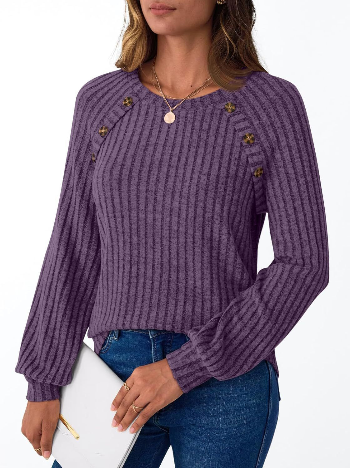 Damen lässiger Strickpullover mit eleganten Knopfdetails Stalluxe