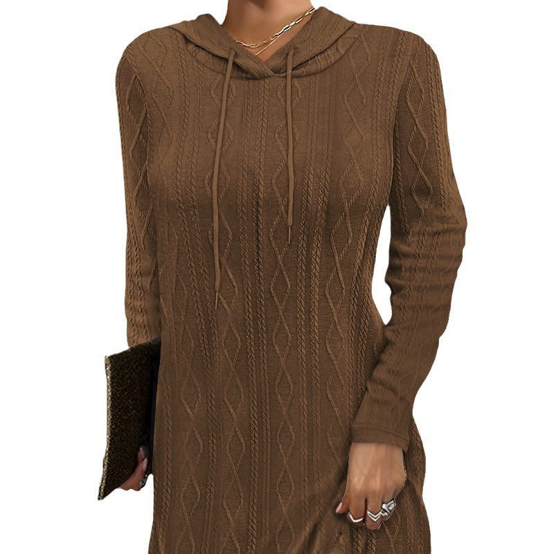 Damen Strickkleid mit Kapuze und seitlichem Schlitz Stalluxe