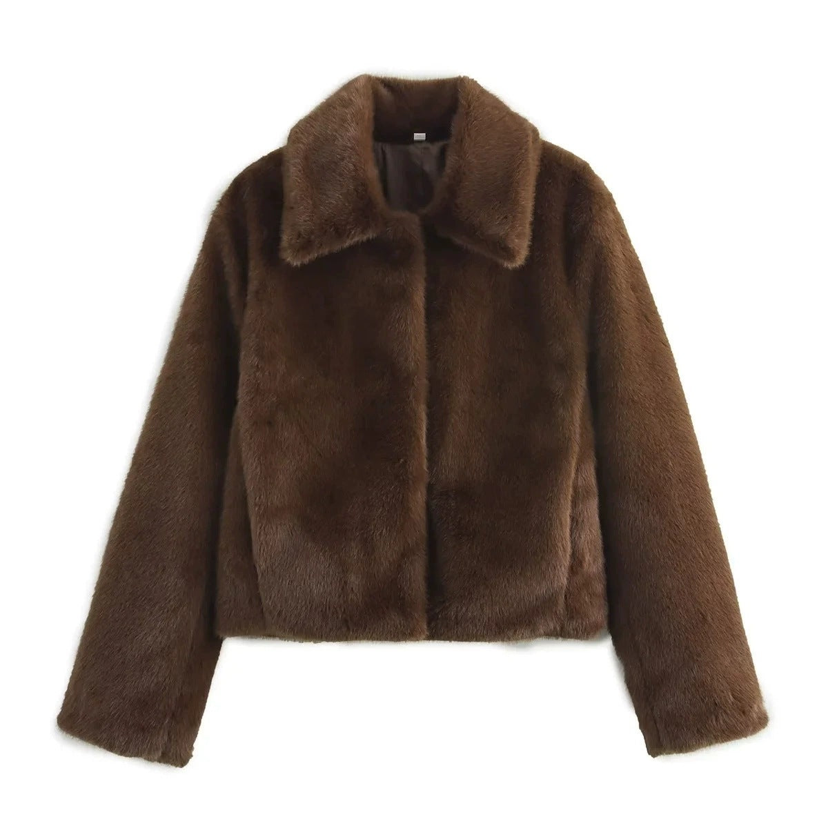 Damen Flauschige Kunstfelljacke mit elegantem Kragen und offenem Schnitt Stalluxe