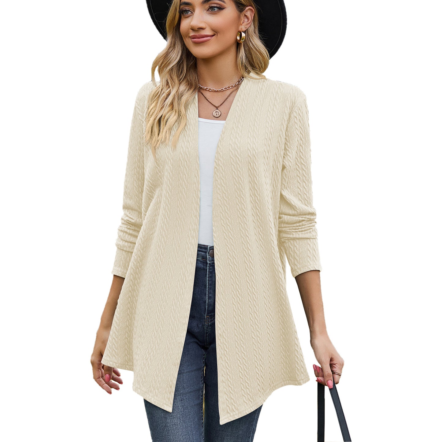 Damen Strickjacke mit modernem Wellenmuster und offenem Design Stalluxe