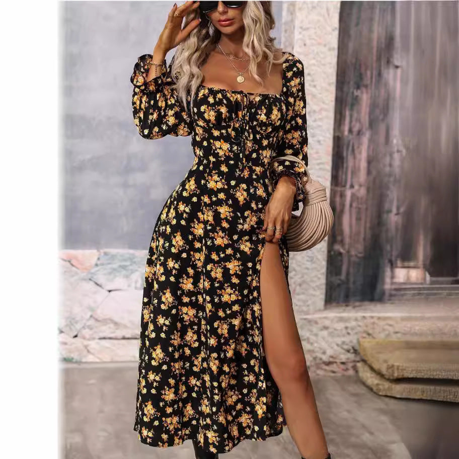 Damen Maxikleid mit tiefem Schlitz und floralem Design Stalluxe