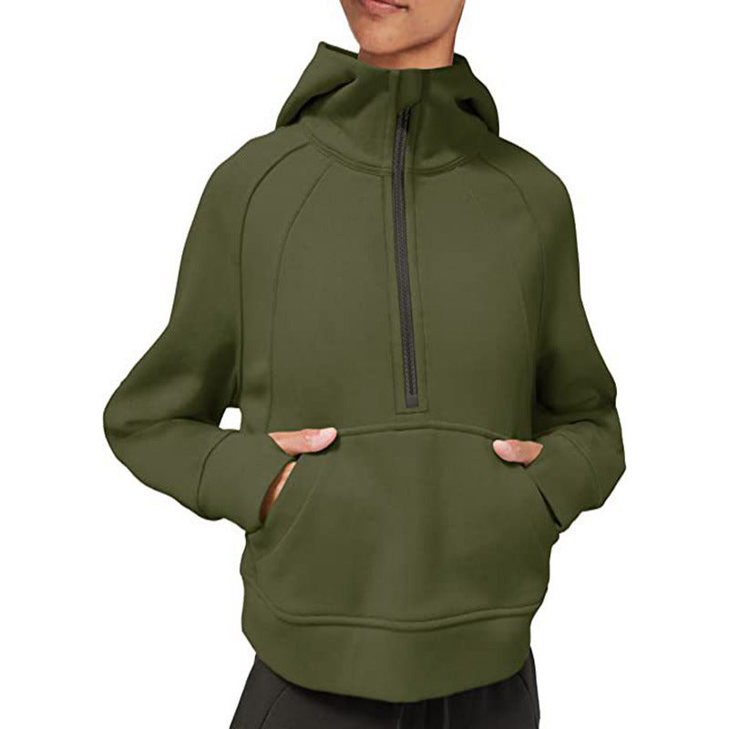 Damen sportlicher Fleece-Hoodie mit halbem Reißverschluss Stalluxe