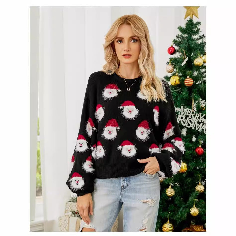 Damen festlicher Pullover mit weihnachtlichem Santa-Muster Stalluxe