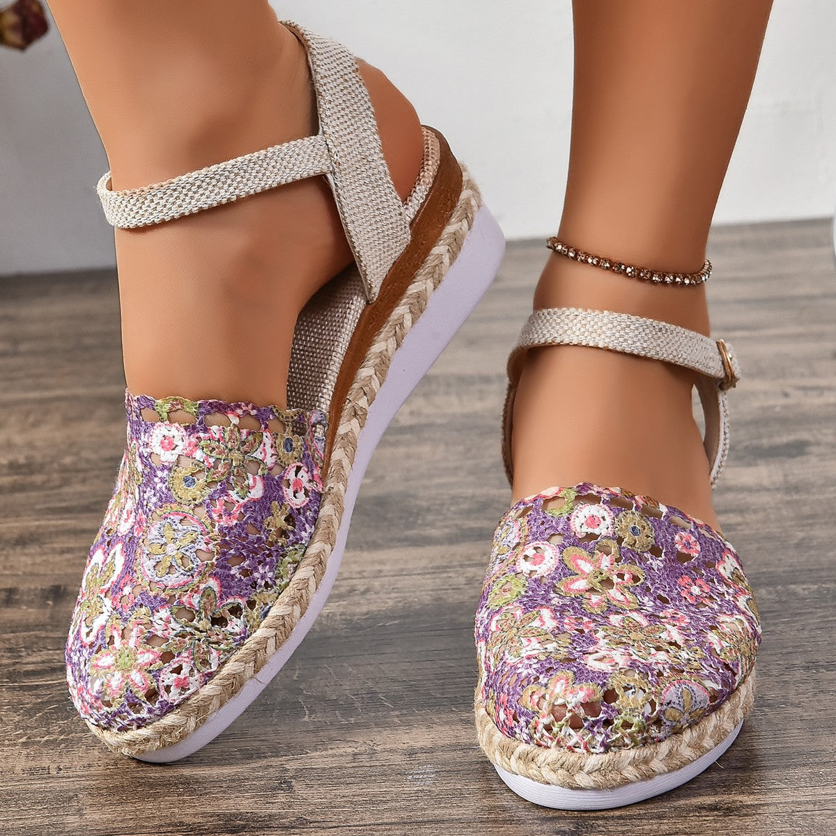 Damen Häkel-Ankelriemen-Espadrilles Stalluxe