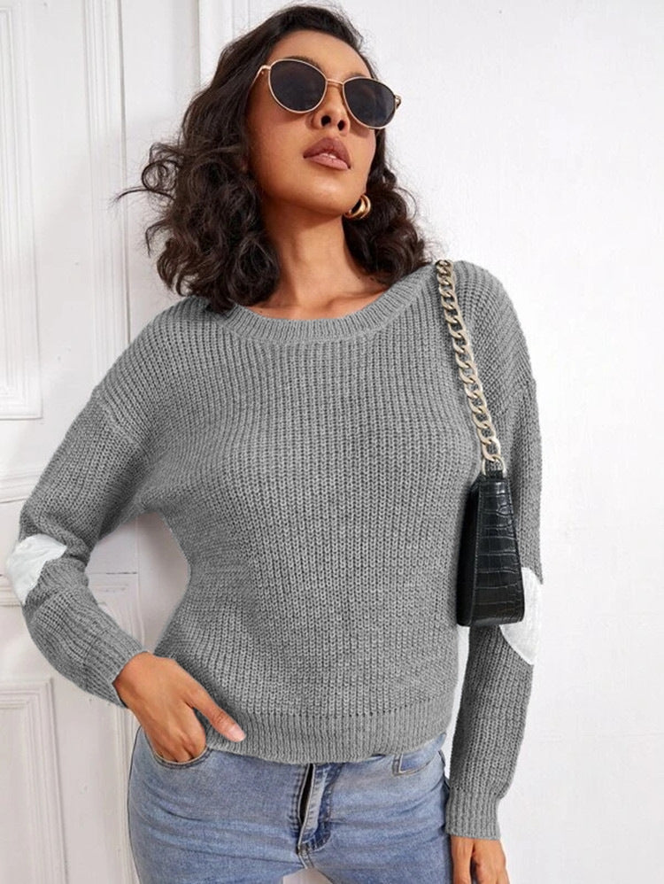 Damen Modischer Strickpullover mit kontrastierenden Ärmelakzenten Stalluxe