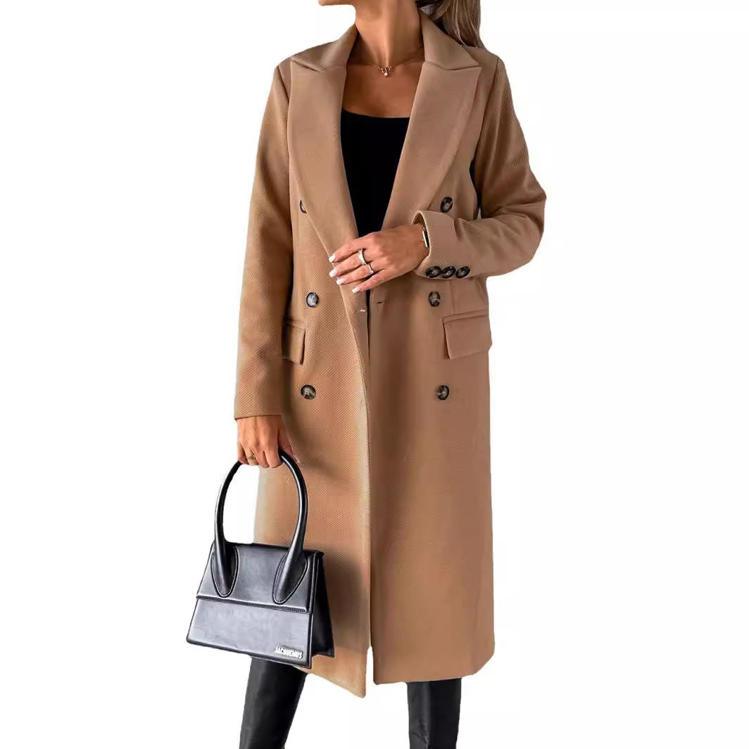 Damen eleganter doppelter Knopf-Mantel mit tailliertem Schnitt Stalluxe