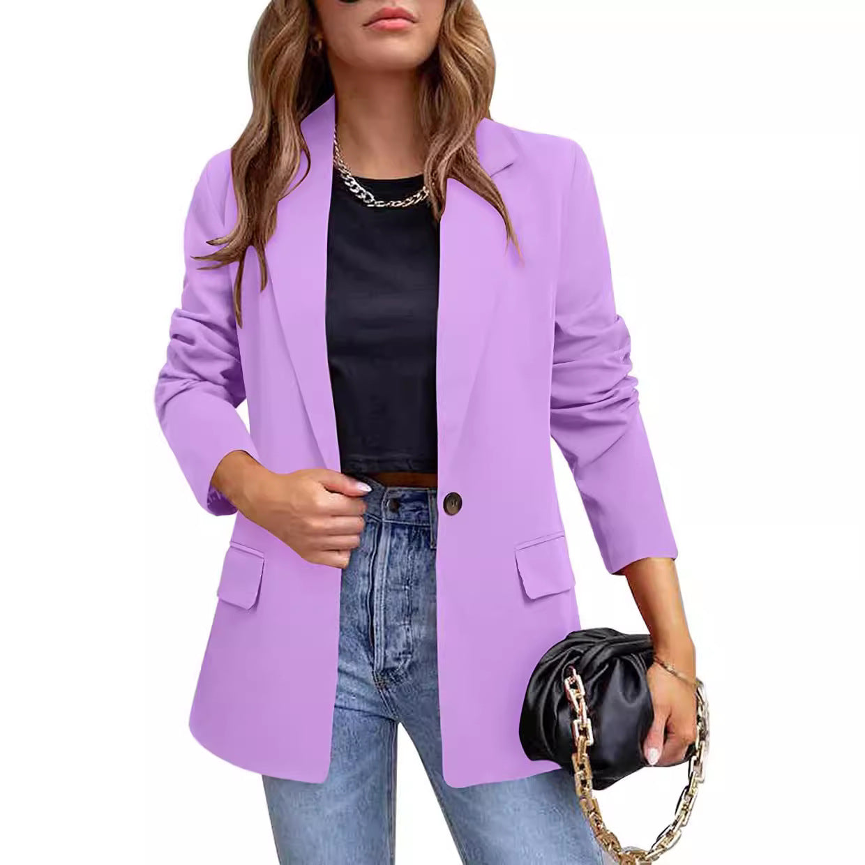 Damen trendiger Blazer mit tailliertem Schnitt und großen Taschen Stalluxe