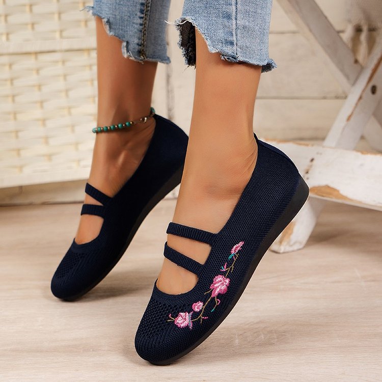 Damen Komfortable Ballerinas mit floralem Stickerei Stalluxe