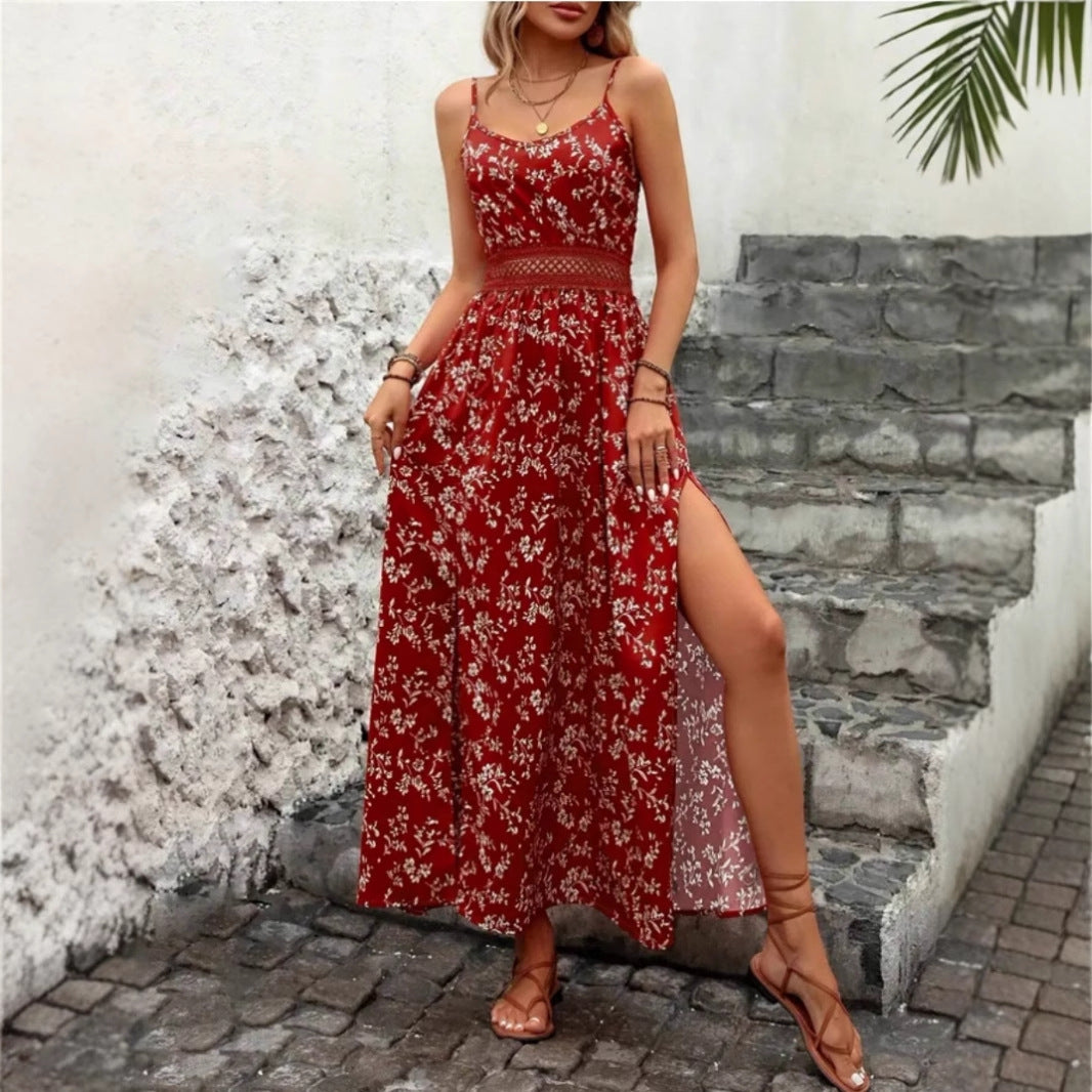 Damen Sommermaxikleid mit floralem Design und raffiniertem Schlitz Stalluxe