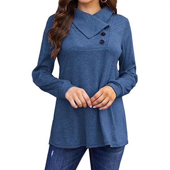 Damen Lässiges Oberteil mit asymmetrischem Kragen und Knopfdetail Stalluxe