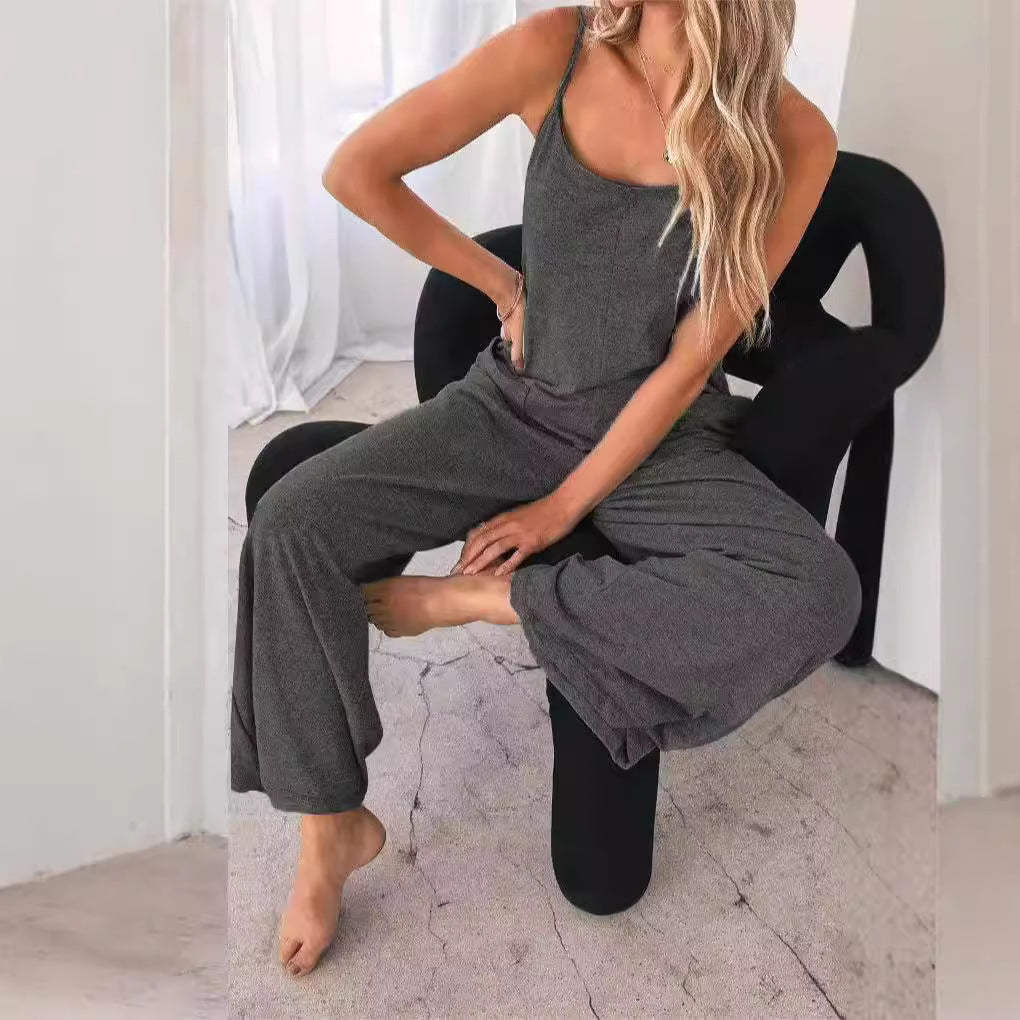 Damen Lässiger Jumpsuit mit weit geschnittenem Bein und praktischen Taschen Stalluxe