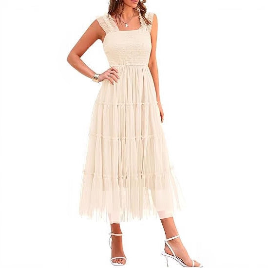 Damen Maxikleid mit voluminösem Tüllrock und Spitzen-Ärmeln Stalluxe
