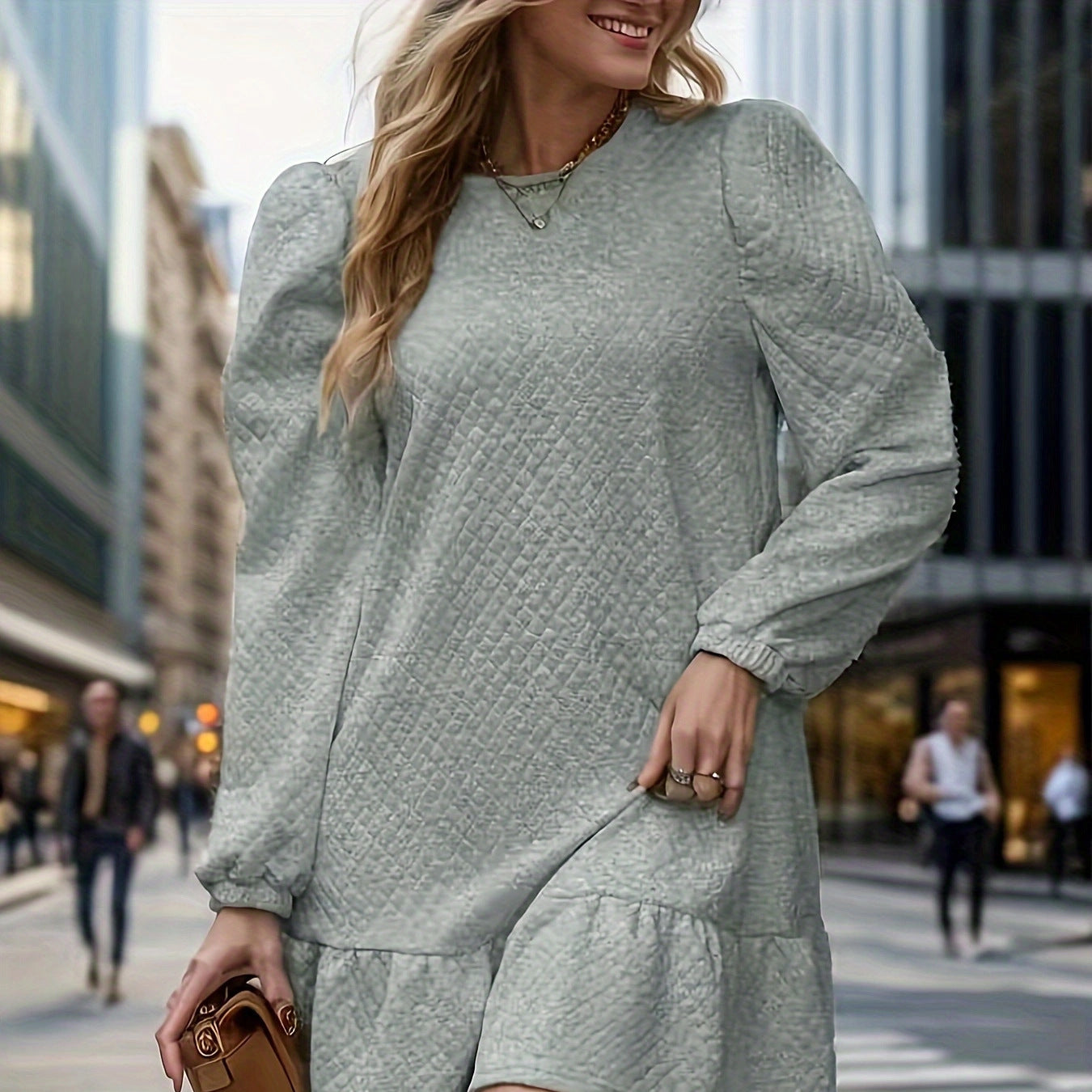 Damen lässiges Sweatkleid mit Puffärmeln und Volantdetails Stalluxe
