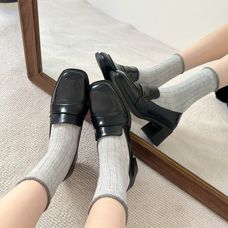 Damen elegante Blockabsatz-Mokassins mit glänzendem Obermaterial und komfortabler Innensohle Stalluxe