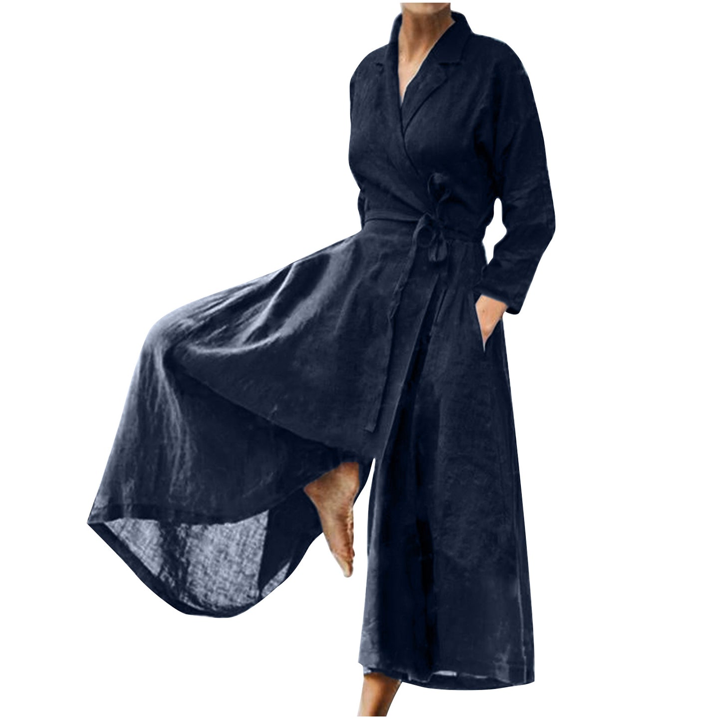 Damen Leichtes Wickelkleid mit elegantem Schnitt und praktischen Taschen Stalluxe