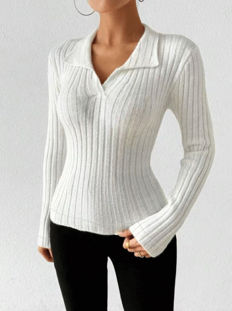 Damen figurbetonter Langarmpullover mit modischer Rippstruktur Stalluxe