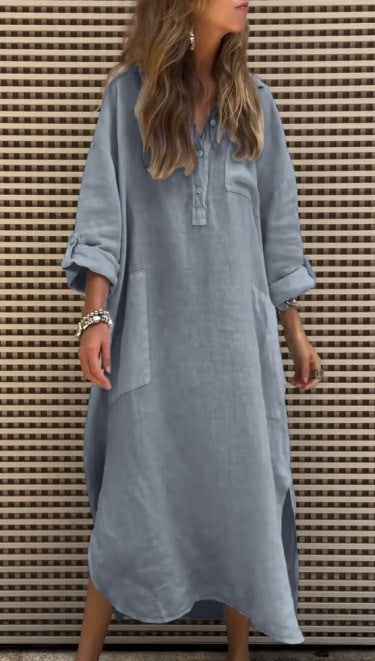 Damen lässiges Midikleid mit Knopfleiste und Taschen Stalluxe