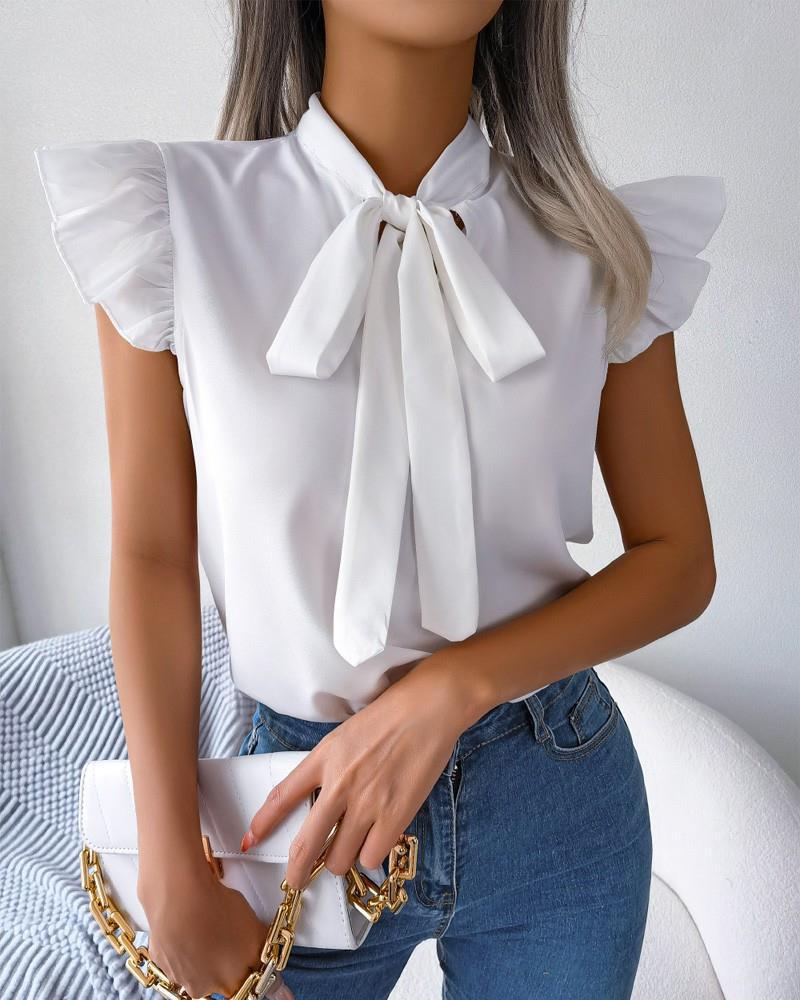Damen Bluse mit verspielten Puffärmeln und schicker Schleife Stalluxe