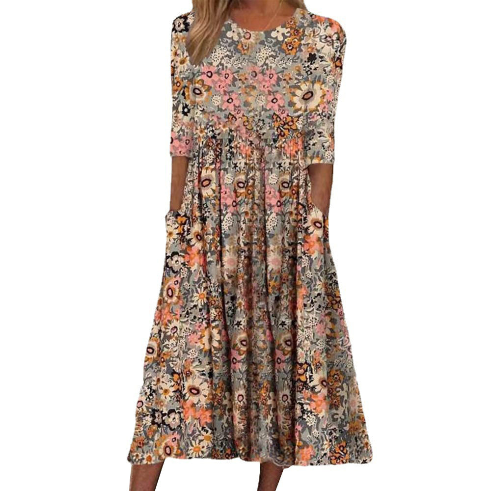 Damen Fließendes Maxikleid mit floralem Muster und praktischen Taschen Stalluxe