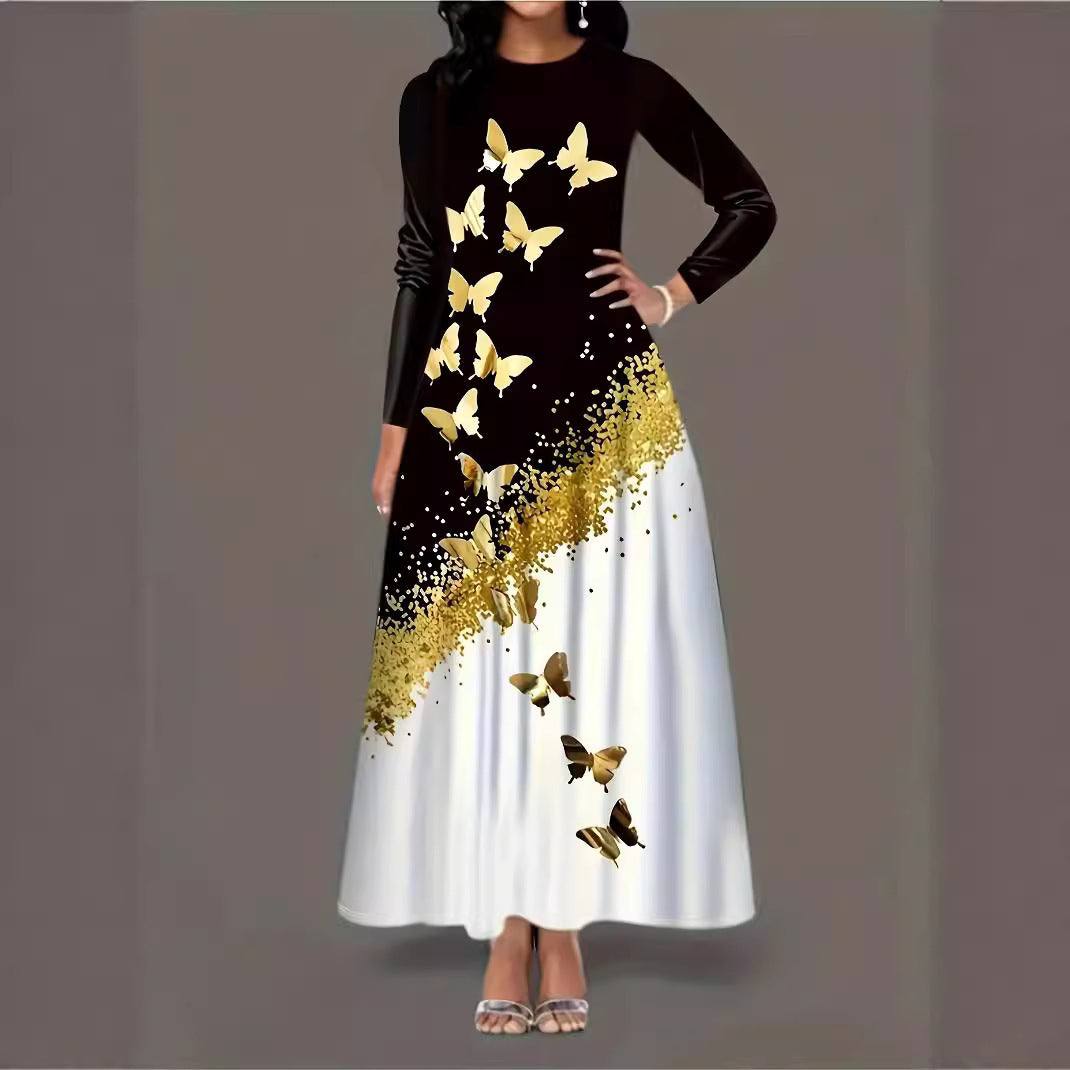 Damen Elegantes Langarmkleid mit Schmetterlingsdesign Stalluxe