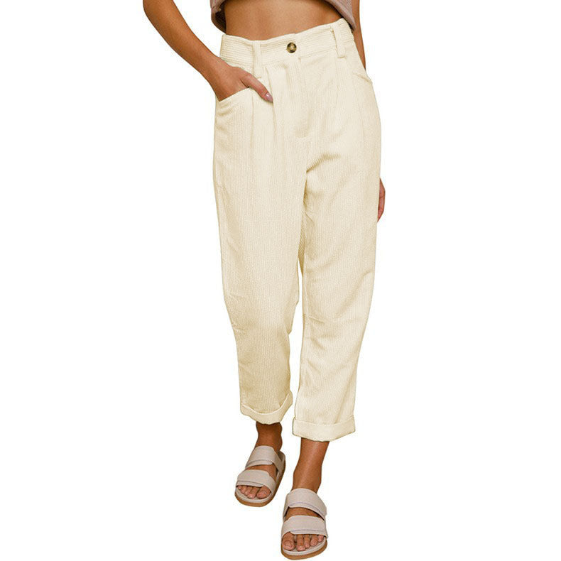 Damen modische Cordhose mit hohem Bund und weitem Bein Stalluxe