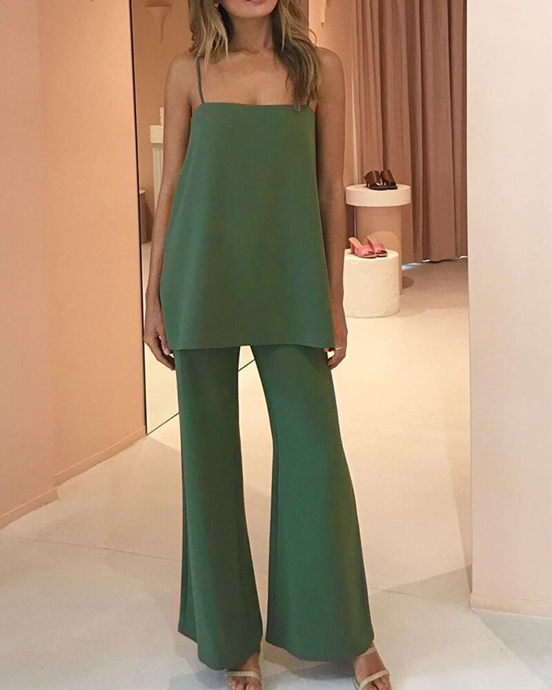 Damen elegante Kombination aus Top und weit geschnittenen Hosen Stalluxe