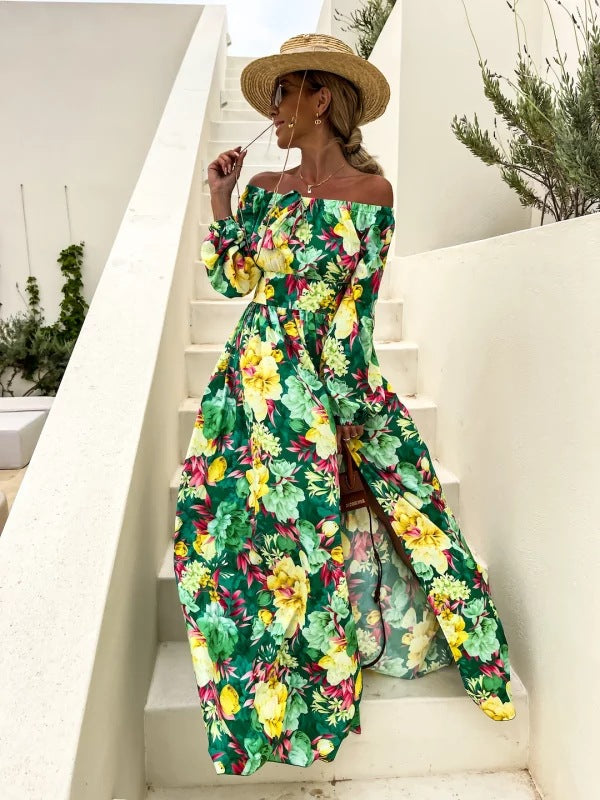 Damen Maxikleid mit schulterfreiem Schnitt und floralem Design Stalluxe