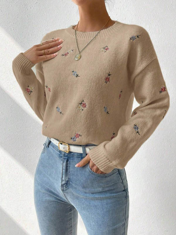 Damen Strickpullover mit floralen Stickdetails und lässigem Schnitt Stalluxe