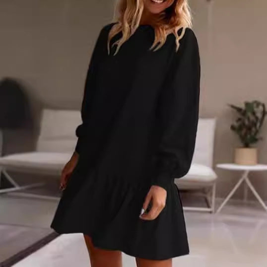 Damen Lässiges Sweatkleid mit voluminösen Ärmeln und Rüschensaum Stalluxe