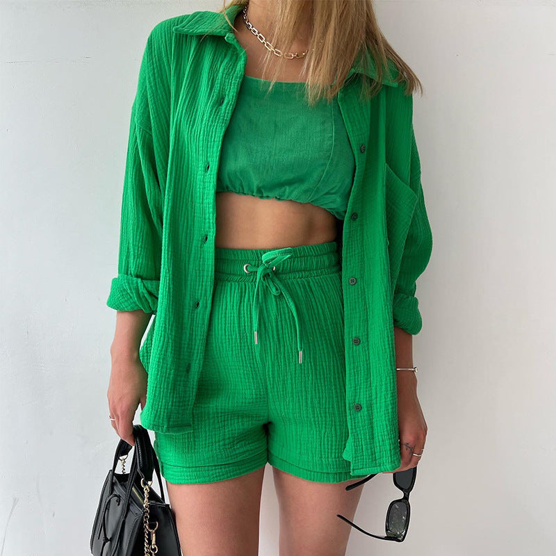 Damen lässiges Set mit oversized Hemd und bequemen Shorts Stalluxe