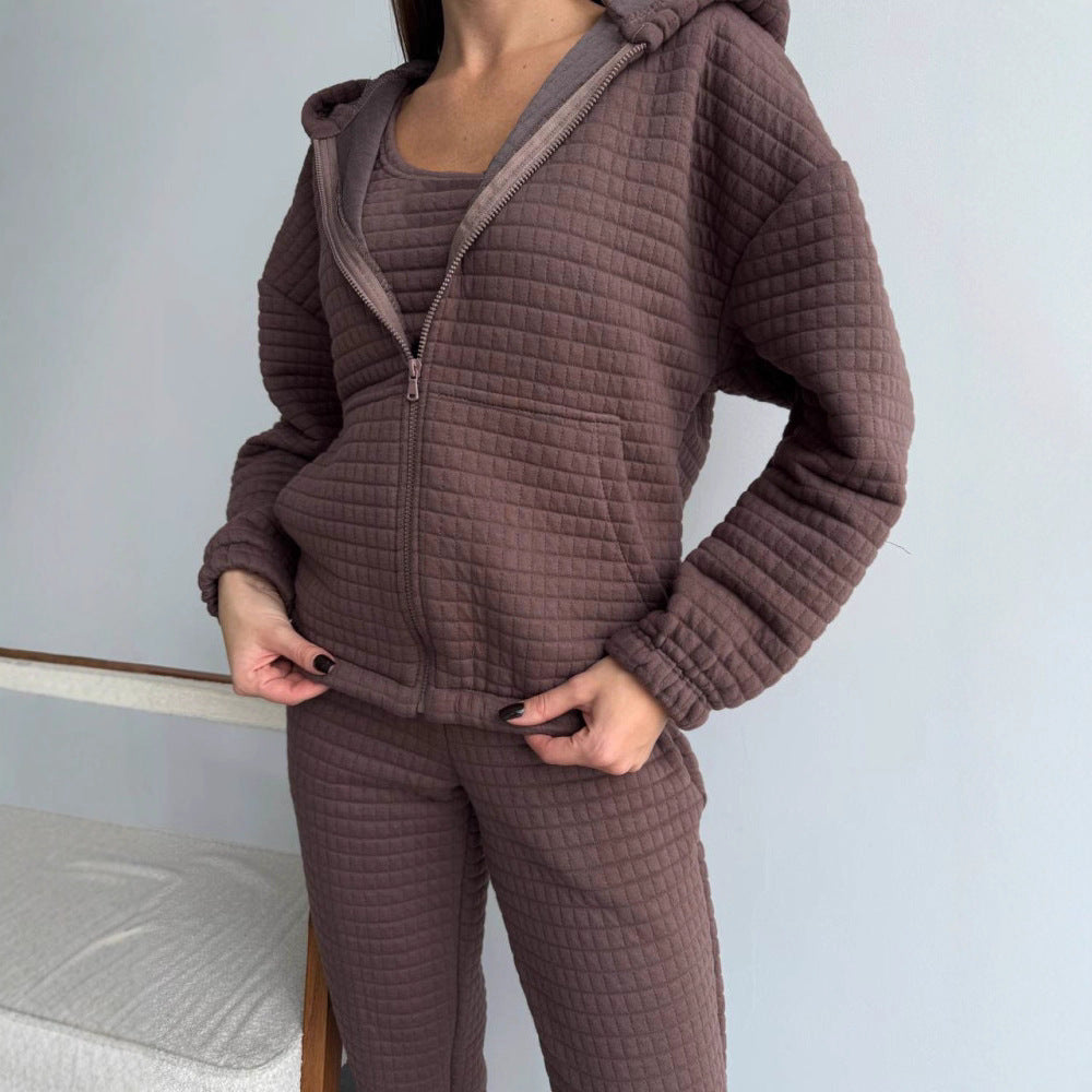 Damen modisches Freizeitset mit gepolstertem Oberteil und elastischer Hose Stalluxe