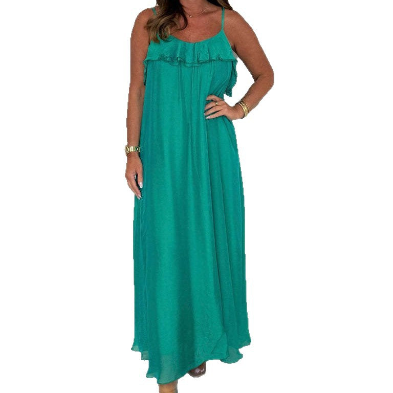 Damen Elegantes Maxikleid mit Rüschen und Spaghetti-Trägern Stalluxe