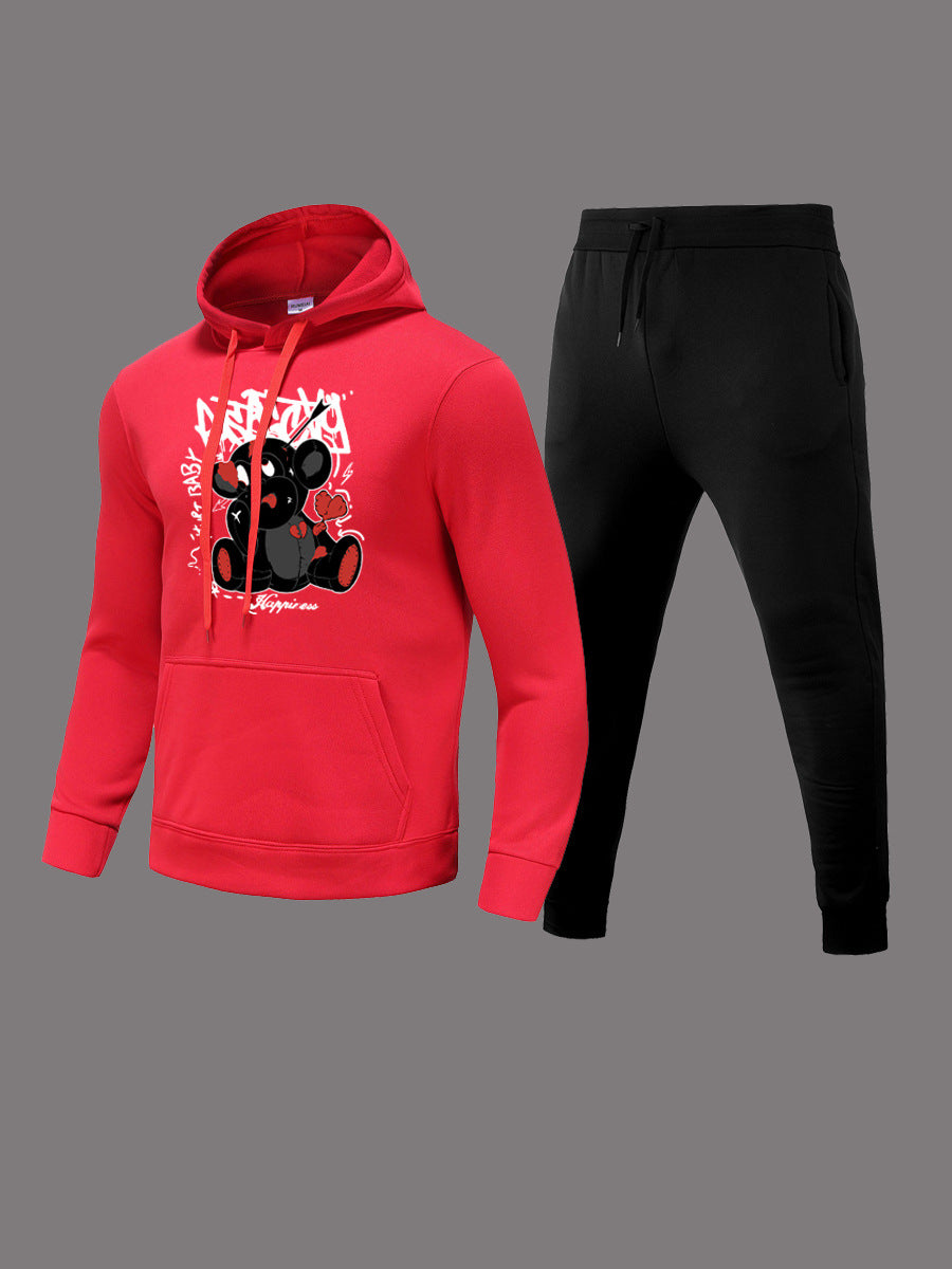 Damen Sportliches Kapuzensweatshirt und Jogginghose Set mit niedlichem Muster Stalluxe