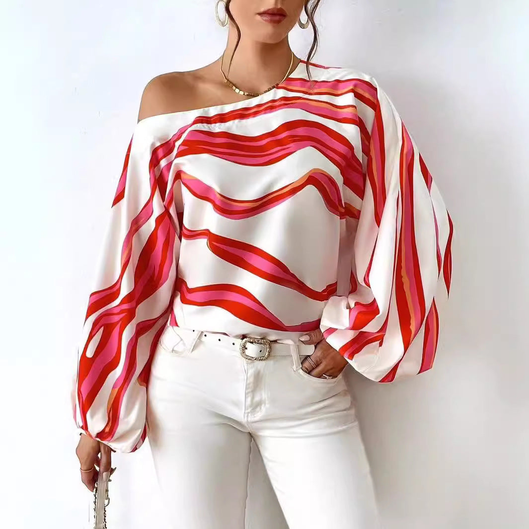 Damen Off-Shoulder Bluse mit voluminösen Ärmeln und streifigem Design Stalluxe