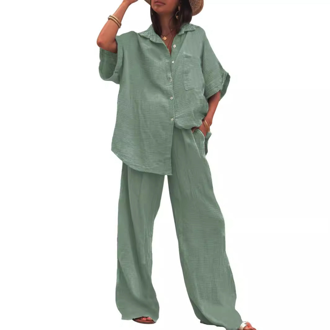 Damen luftiges Oversize-Hemd und weite Hose Set Stalluxe