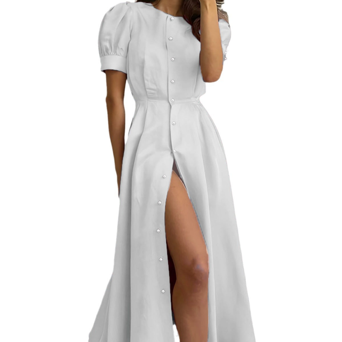 Damen Maxikleid mit Knopfleiste und seitlichem Schlitz Stalluxe