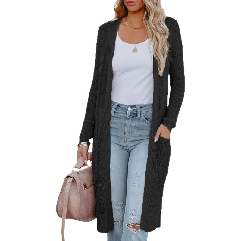 Damen Langer Strickcardigan mit elegantem offenes Design und praktischen Taschen Stalluxe