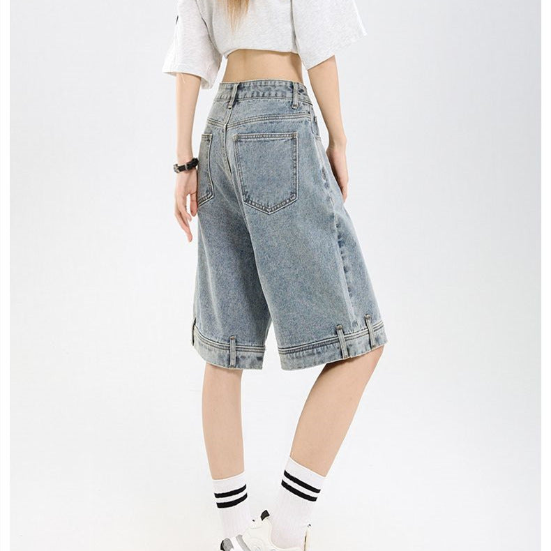Damen klassische Denim-Shorts mit weitem Bein Stalluxe