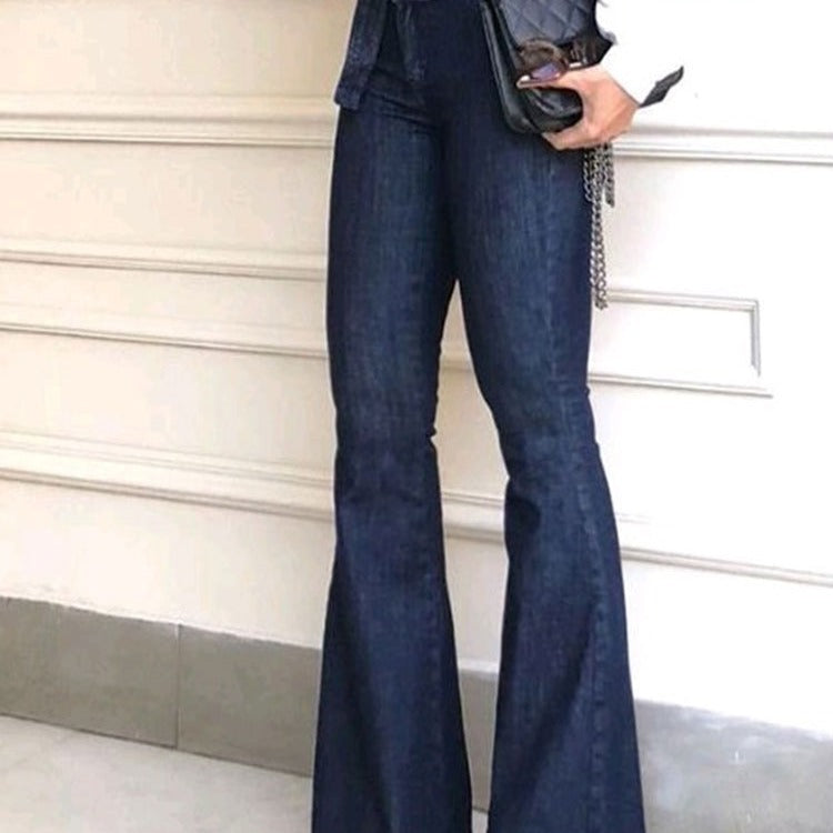 Damen elegante Bootcut-Jeans mit hohem Bund und Gürtel Stalluxe
