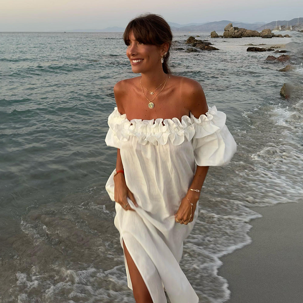 Damen Sommerliches Maxi-Kleid mit Rüschendetails und hohem Schlitz Stalluxe