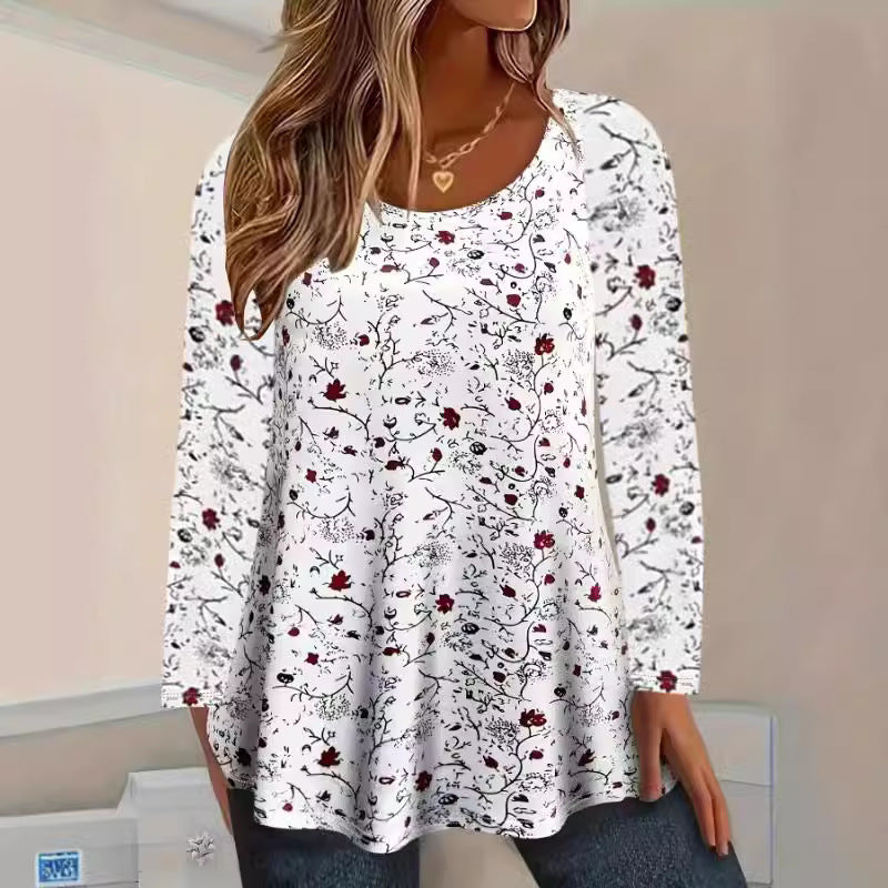 Damen Langarmshirt mit floralem Muster und A-Linien Schnitt Stalluxe