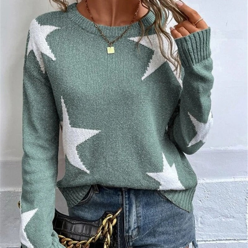 Damen Strickpullover mit auffälligem Sternenmotiv und Rundhalsausschnitt Stalluxe