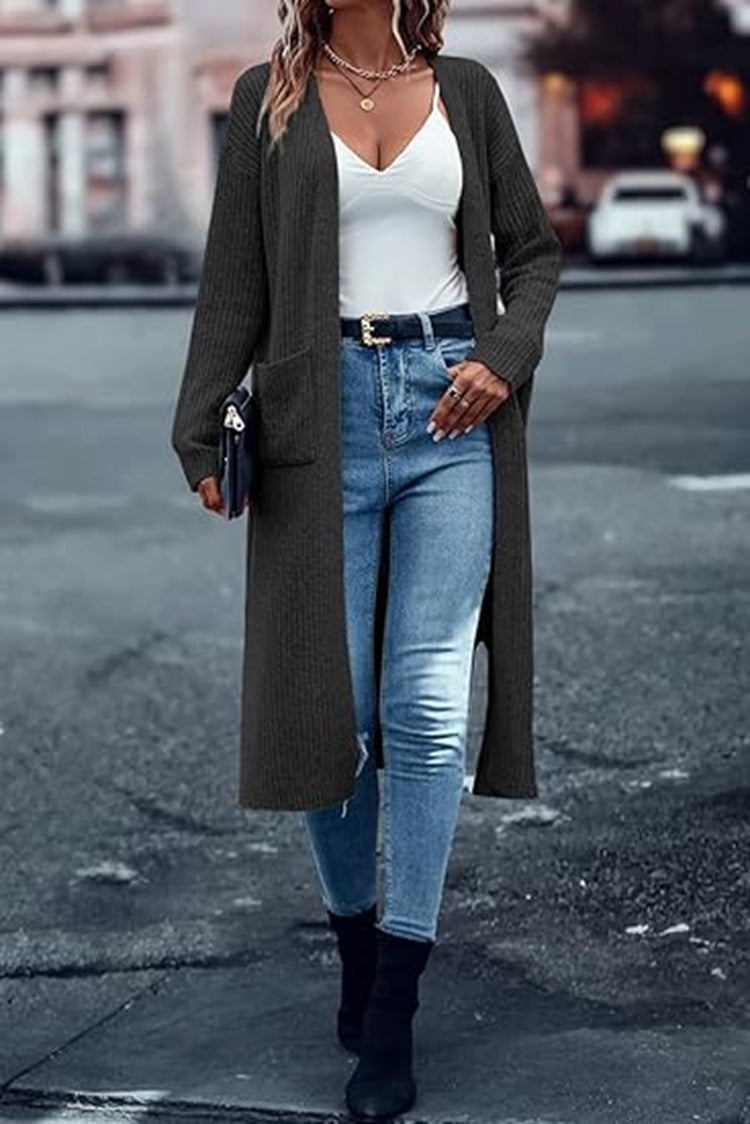 Damen Langer Strickcardigan mit tiefen Taschen und offenem Schnitt Stalluxe