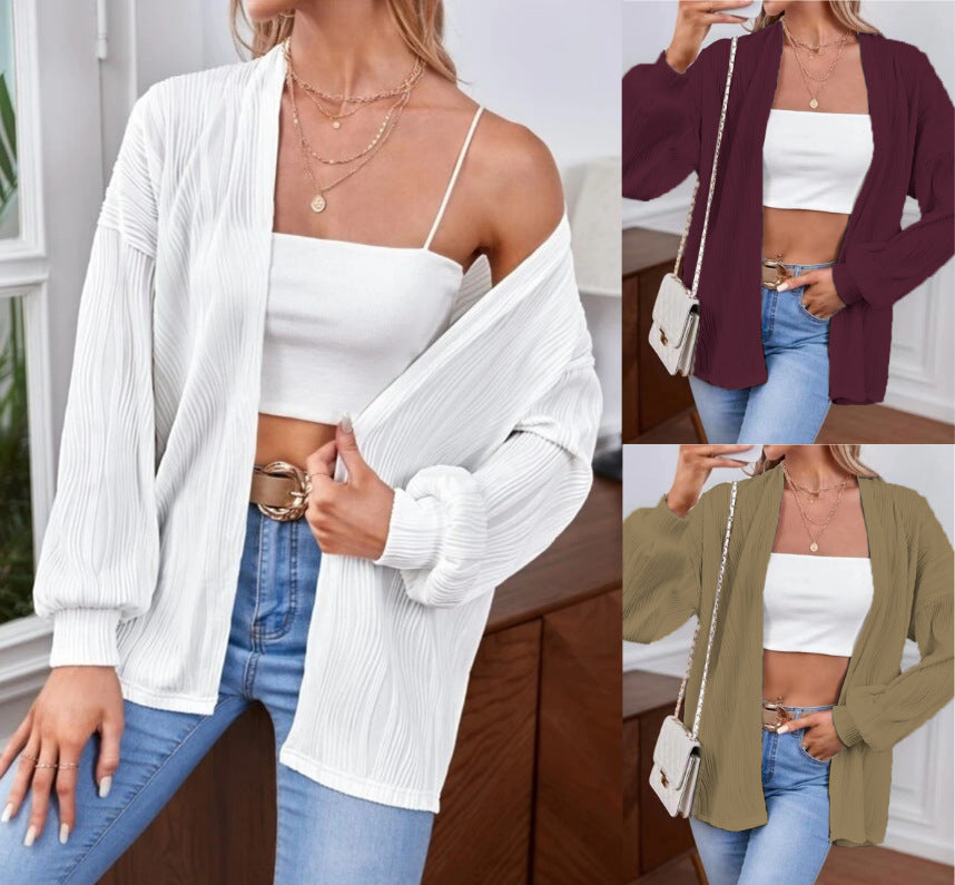 Damen Lässiger Cardigan aus strukturiertem Material mit weiten Ärmeln Stalluxe