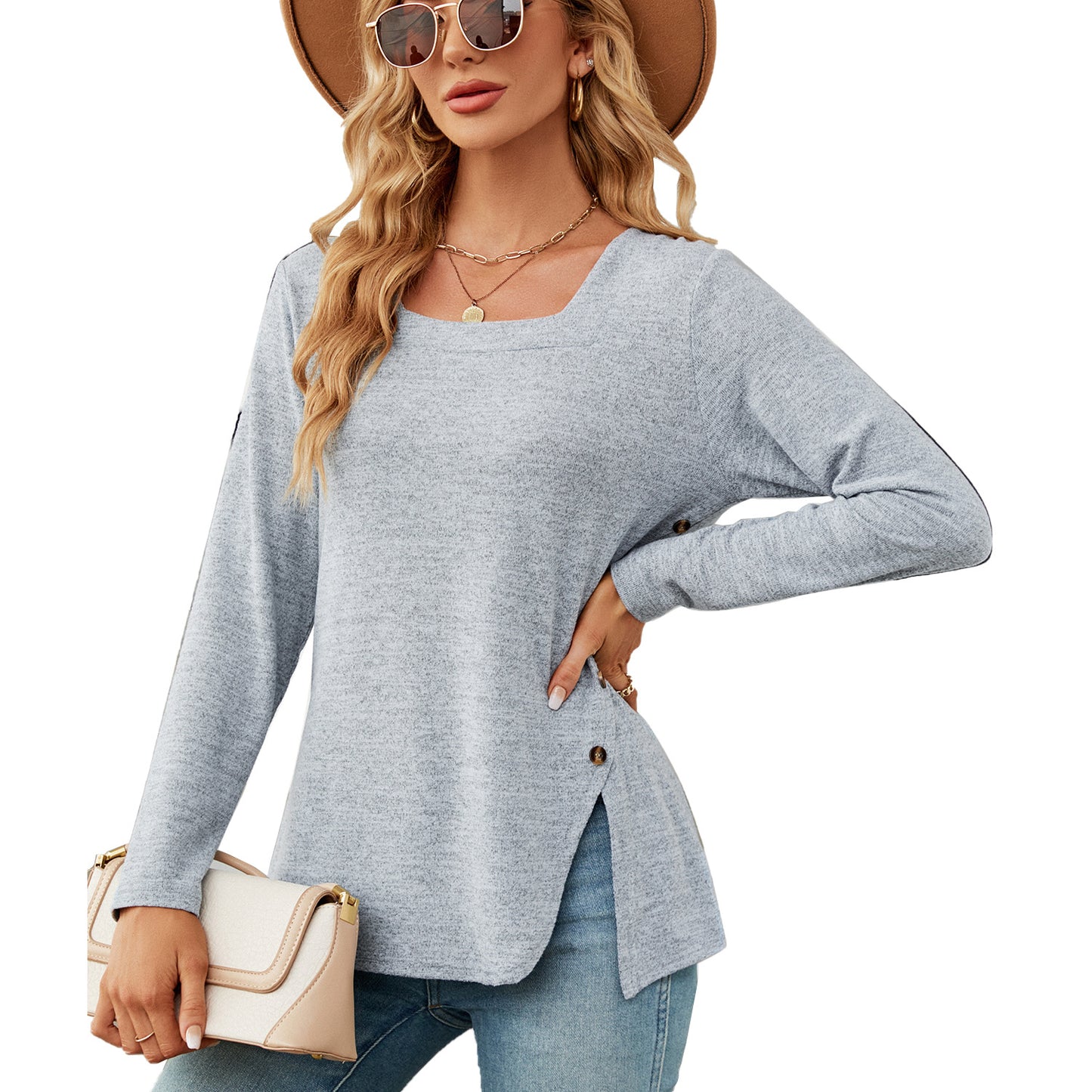 Damen lockerer Langarm-Top mit asymmetrischem Saum Stalluxe