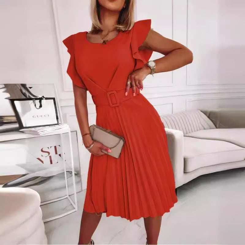 Damen Plisseekleid mit schickem Taillengürtel und Rüschendetails Stalluxe