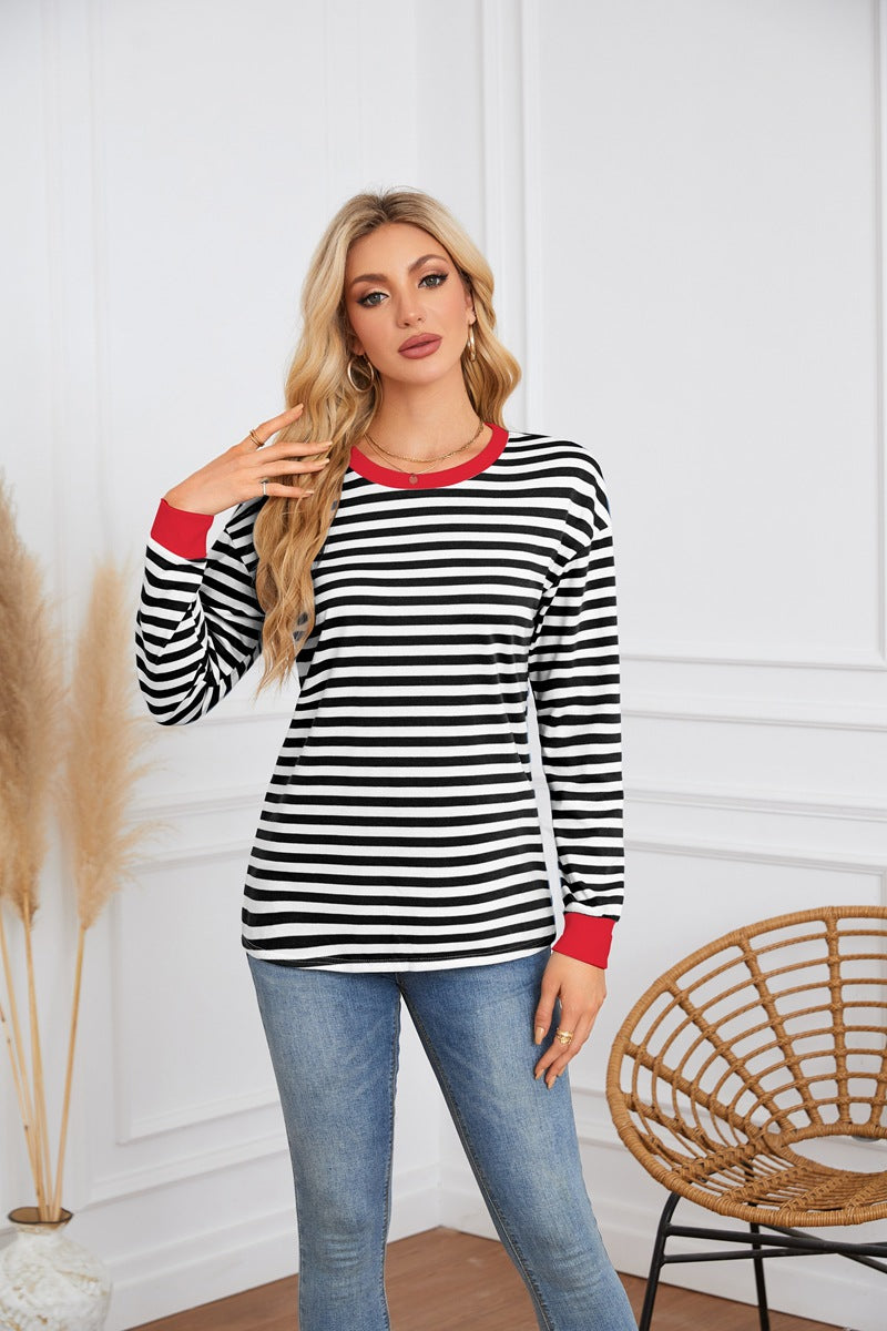 Damen gestreiftes Langarmshirt mit Rundhalsausschnitt Stalluxe
